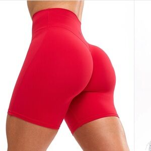 BuffBunny aggressive scrunch shorts lipstick red